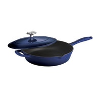 Tramontina Bestow 10" Enameled Cast Iron Skillet with Lid - Gradated Cobalt-Cast iron construction provides superior heat retention and distribution