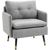 HOMCOM Modern Accent Chair with Wide Lounge Seat - Steel Legs - Button Tufted for Bedroom - Grey-Modern style with tufted back complemented by black and gold legs

