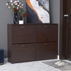HOMCOM Flip Down Shoe Storage Cabinet with Wooden Rack for Entryway - Brown-Dark brown finish complements most home decor styles