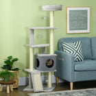 PawHut 57.5" Cat Tree with Scratching Posts, Bed and House - Grey-Felt cloth cover is removable and washable for easy cleaning 