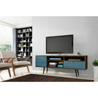 Manhattan Comfort Liberty 70.86" TV Stand, Rustic Brown/Aqua (202AMC93)-Upon Assembly, Measures: 70.86 in. Length, 26.57 in. Height, 15.19in. Depth.