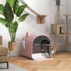 PawHut Cat Litter Box with Lid, Removable Tray, Scoop and Filter - Pink-Removable tray for fast and easy cleaning 