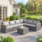 Outsunny 7-Piece 25.6" Extra Wide Deep Outdoor Sectional Sofa - Light Grey-Arrange modular balcony furniture set into L-shape or face-to-face
