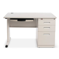 CB Office Stellia Metal Utility Computer Desk - Matte White/Grey-Utility Computer Steel Desk with Steel File Cabinet for Letter and Legal Filing.