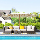 Outsunny Double Garden Patio Umbrella with UV 30+ Protection - 179.1" W x 104.3" D - Beige-Garden umbrella with aluminum alloy crank for smooth operation