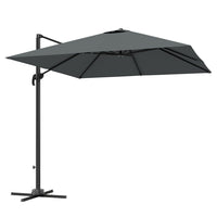 Outsunny 8' UPF50+ Cantilever Patio Umbrella with 360° Rotation, Cross Base, Crank and Tilt - Dark Grey-UPF50+ polyester fabric on this cantilever patio umbrella resists UV and keeps colors bright  