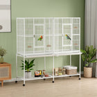 PawHut 64" Extra Large Rolling Metal Bird Cage with Detachable Rolling Stand and Storage Shelf - White-Detachable for easy transport 