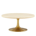 Modway Lippa 36" Round Faux Travertine Coffee Table - Gold Travertine-Artificial Travertine