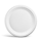 Perk Compostable Paper Plates - 9" - White - 250 Pack-Comes in white and crafted from bagasse, a sugarcane-based sustainable alternative to traditional paper plates