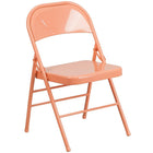 Flash Furniture HERCULES ColourBURST Series Sedona Coral Triple Braced & Double-Hinged Metal Folding Chair-Triple Braced Frame