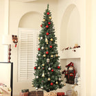 HOMCOM 7' Artificial Pencil Christmas Tree with 980 Branches and Metal Base - Green-Green leaves with white paint for a lasting snowy look 