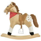 Qaba Kids Plush Cowboy Rocking Horse - Beige-Simulated neighing and galloping sounds when the ears are pressed, the horsetail can wag 