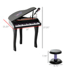 Qaba Mini Toddler 37-Key Piano Toy with Microphone, Stool, Lights - Black-Features 8 rhythms such as Slow Rock, Disco, and Blues 