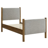 Modway Maven Twin Size Fabric Upholstered Platform Bed - Wheat Walnut-Wooden Bed Frame