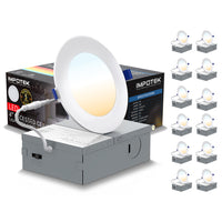 ShoppingAll Impotek 4" 5 CCT LED Recessed Ceiling Light with Junction Box - 2700K/3000K/3500K/4000K/5000K - Dimmable IC Rated ETL Energy Star Listed 9W 800LM - RCL1-9W4IN (Pack of 12)-Exceptional Brightness & Adjustable Dimming - Illuminate your space with the pinnacle of LED technology. Our recessed ceiling light boasts superior lumens for unparalleled brightness while maintaining energy efficiency at just 9 Watts for 800 lumens. Experience smooth dimming from 5% to 100%, ensuring compatibility with a wide