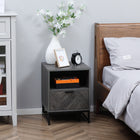 HOMCOM Bedside Table with Steel Legs for Bedroom - Grey-Work well as a bedside table, sofa side table, or small organizer for small rooms 
