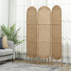 HOMCOM 3 Panel Arched Top Woven Freestanding Room Divider for Bedroom - Natural Wood-Material: Paper Rope, Pine Wood 
