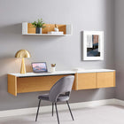 Modway Kinetic 49" Wall-Mount Office Desk With Cabinet and Shelf - White Natural-Assembly Required