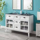 Modway Isle 48" Double Bathroom Vanity Cabinet - White/Black-Windowpane Glass Doors