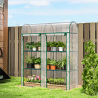 Outsunny 3-Tier Mini Greenhouse with 2 Roll-up Doors- Features a plastic cover that provides UV protection and extends seasons
 