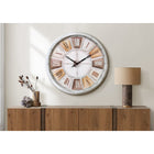 Monarch Specialties 9036 30" Round Oversized Wall Clock - Antique White-Designed as easy to read from any angle, the large roman numeric face and non-ticking quartz movement guarantee accurate timekeeping without distraction, making it an ideal addition for indoor spaces