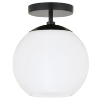 Hudson&Canal Bartlett 9" Wide Semi Flush Mount with Glass Shade - Matte Black/White Milk-Modern and contemporary design for your entryway, foyer, or kitchen