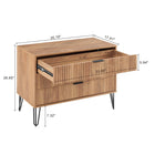 Manhattan Comfort DUMBO Modern 2-Drawer Nightstand and 3-Drawer Dresser Set - Golden Brown-Horizontal Glam Drawer Handles Made of Metal with a Gold Finish.