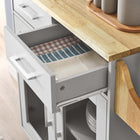 Modway Cuisine Kitchen Cart - Light Grey Natural-Nylon Casters With Side Lock Brakes