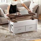 HOMCOM Lift Top Coffee Table with Storage and Charging Station - White and Rustic Brown-Modern style complements any home decor beautifully