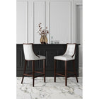 Manhattan Comfort Fifth Avenue 19" Traditional Faux Leather Upholstered Counter Stool - Pearl White and Walnut - 2 Pack-Frame Made of Solid Beech Wood with Rich Walnut Finish