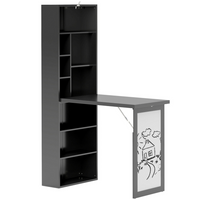 HOMCOM 38.6" Fold-out Wall Mount Convertible Computer Desk with Whiteboard - Black-Easy fold design, can be kept out of the way and works both as a computer desk or as a dining table