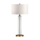 Hudson&Canal Harlow 29" Tall Table Lamp with Fabric Shade - Clear Glass/Brass/White-Paired with a white drum fabric shade