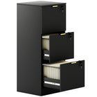HOMCOM 3-Drawer Fluted Vertical Letter/A4 Filing Cabinet with Lock - Black-Compact design fits perfectly in small spaces

