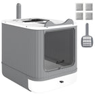 PawHut Cat Litter Box with Lid - Front-Entry, Top-Exit for Medium Cats - White-Clever front-entry, top-exit design prevents litter tracking, keeping your floors clean
