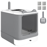 PawHut Cat Litter Box with Lid - Front-Entry, Top-Exit for Medium Cats - White-Clever front-entry, top-exit design prevents litter tracking, keeping your floors clean
