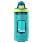 Bubba Kids Flo Water Bottle - 16 oz (473 ml) - Wide Mouth - Silicone Sleeve - Push Button Lid - Scuba/Limelight-100% leak proof lid when closed with a spout cover that locks to protect from dirt and grime