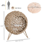PawHut Rattan Elevated Pet Bed Cat House - Natural Wood-Elevated condo pod design ensures air-flow and more play options 