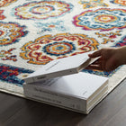 Modway Entourage Odile Distressed Floral Moroccan Trellis Area Rug - 8 ft W x 10 ft L - Ivory Blue Red Orange Yellow-Gripping Rubber Underside