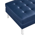 Modway Loft Tufted Vegan Leather Ottoman - Silver/Navy-Non-Marking Foot Caps