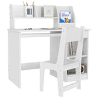 Qaba Kids Study Desk and Chair Set with Storage Shelves - White-2 pieces set includes 1 desk and 1 matching chair 