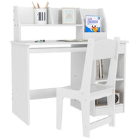 Qaba Kids Study Desk and Chair Set with Storage Shelves - White-2 pieces set includes 1 desk and 1 matching chair 