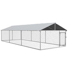 PawHut Outdoor Dog Kennel with Waterproof Cover - 19.7' x 7.5' x 4.9' - Silver-Water and UV-resistant roof keeps pets cool and protected from the rain 