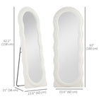 HOMCOM Irregular Wavy Mirror with Frame - 23.6" W x 63" H - White-High-definition glass offers crisp and clear reflections 