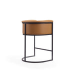 Manhattan Comfort Cosmopolitan 23.7" Mid-Century Modern Faux Leather Upholstered Counter Stool - Camel and Black - 3 Pack-Delivered to you Fully Assembled! No Assembly Required