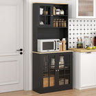 HOMCOM 72" H Kitchen Pantry Cabinet with 3 Units, 2 Open Shelves and Countertop - Black-An adjustable shelf in the top cabinet allows flexible storage options 