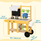 Qaba Outdoor Mud Kitchen for Kids with Wheels, Sink, Stove, Faucet, Storage Shelf - Yellow-Comes with 15 accessories including stainless steel pots for immediate play
