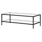 Hudson&Canal Hera 54"W Rectangular Coffee Table with Glass Shelf - Blackened Bronze-Tabletop weight capacity is 50 lbs, lower shelf can hold 25 lbs