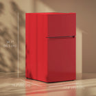 HOMCOM 3.2 cu ft Mini Fridge with Freezer and Reversible Doors - Red-Features 2 adjustable shelves, a crisper drawer, and door racks
