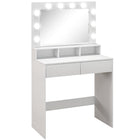 HOMCOM Makeup Vanity Desk with Lighted Mirror - 31.5" L x 15.7" W x 53.1" H - White-Large mirror and removable bright bulbs ensure optimal lighting for makeup 