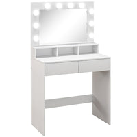 HOMCOM Makeup Vanity Desk with Lighted Mirror - 31.5" L x 15.7" W x 53.1" H - White-Large mirror and removable bright bulbs ensure optimal lighting for makeup 
